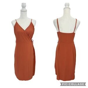 NWT Nine West Surplice Midi Wrap Rust Orange Spaghetti Strap Dress Size XL